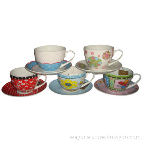 300cc Tea Cup and Saucer in Printing Gift Box, Cartoon Motif, Ideal for Gift and Promotion